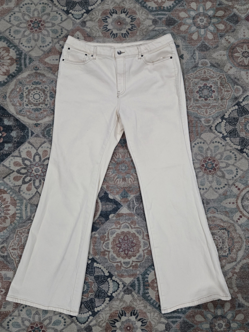 Future Collective Cream High Rise Flared Jeans Boho Western Sporty 14 - Picture 5 of 6